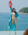 Emerald Green Kimono with Blue Obi - Meow Beachwear