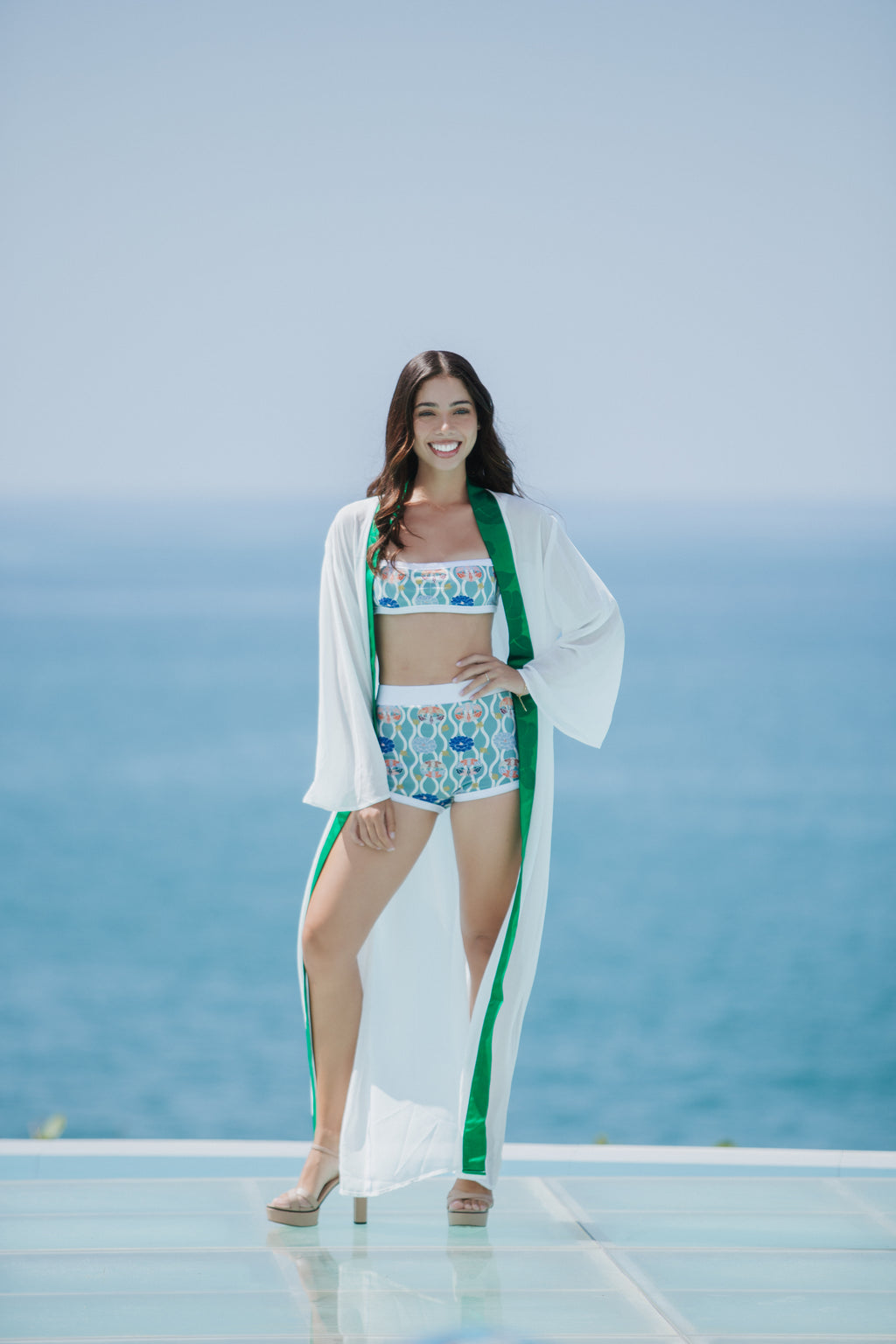 White Kimono with Dark Green Obi