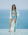 White Kimono with Dark Green Obi - Meow Beachwear